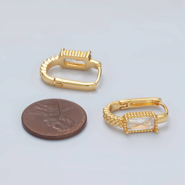 24K Gold Filled Baguette Oblong Huggie Hoop Earrings