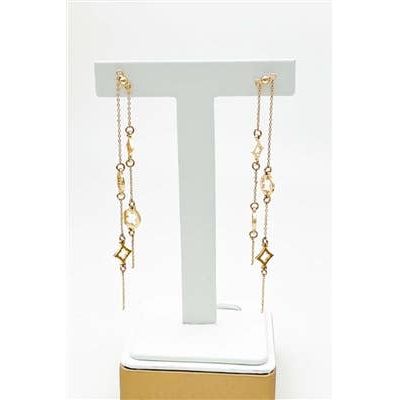 Gold Brass Clover and Crystal Drop Earring