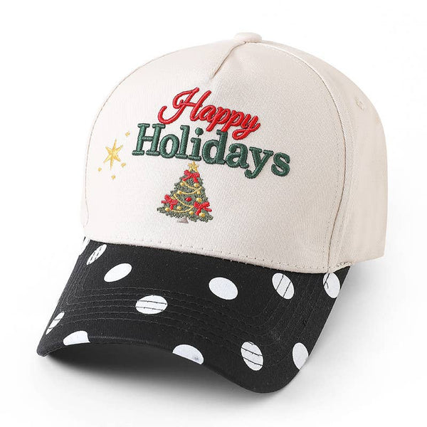 JOSSLYN by wall to wall - Happy Holidays Embroidered Polka Dot Baseball Cap | 40HW762