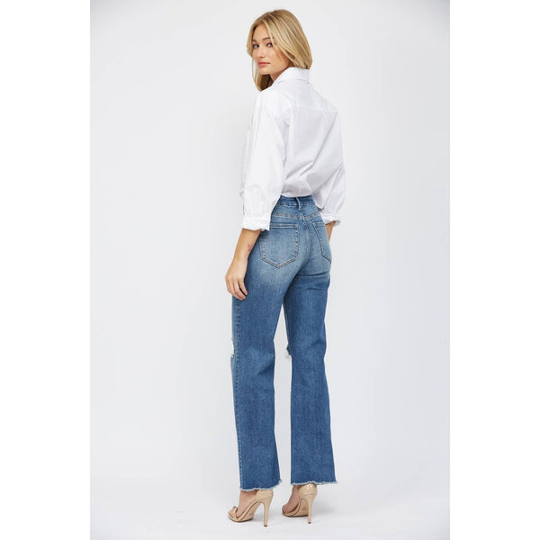 Mica Denim - Super Wide Leg Distressed Jeans