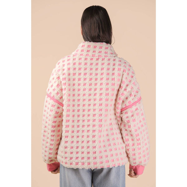 Oversized Checker Fleece Jacket