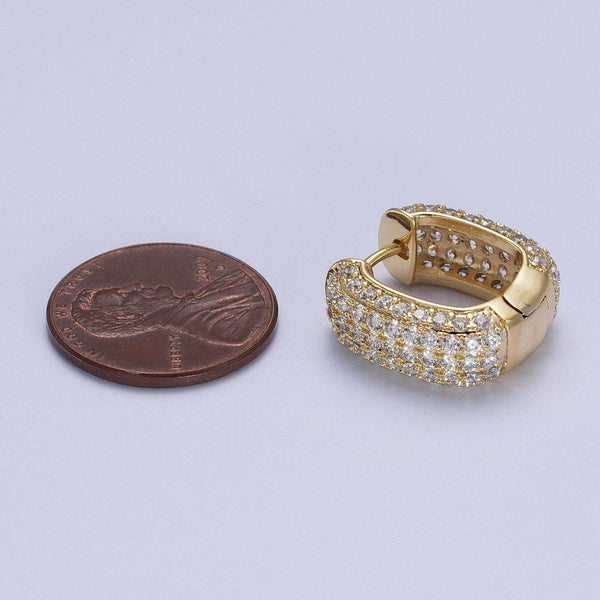 14K Gold Filled Double Sided Micro Paved CZ Wide Square Huggie Earrings | V018