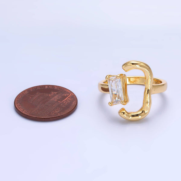 Dainty Gold Hammered Ring with Emerald Cut Stone