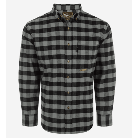 Drake Autumn Brushed Twill Buffalo Plaid Button - Down Long Sleeve Shirt - Monument Grey - Southern Roots Clothing Company