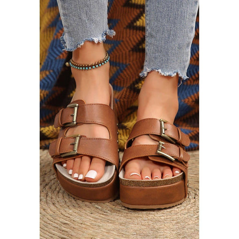Dual Buckle Studded Platform Sandal Slippers - Southern Roots Clothing Company