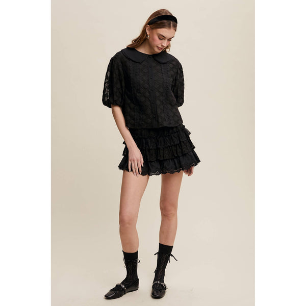 Lace Tiered Shorts with Ruffle Details
