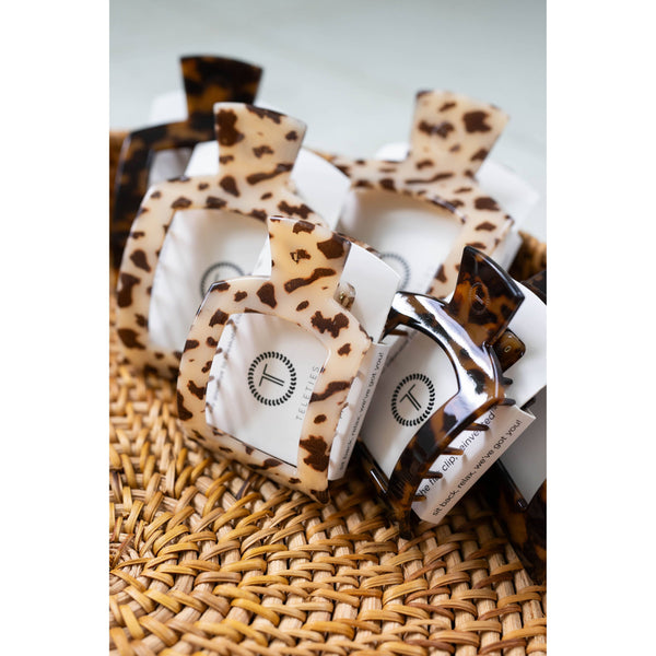 TELETIES - Square Flat Hair Clip | Small | Blonde Tortoise
