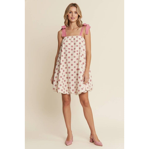 A-line Polka-dot Sleeveless Mini Dress - Dusty Pink