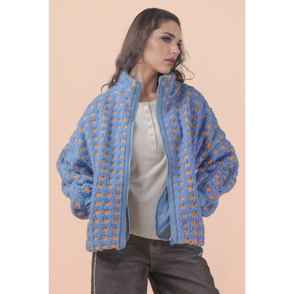 Oversized Checker Fleece Jacket