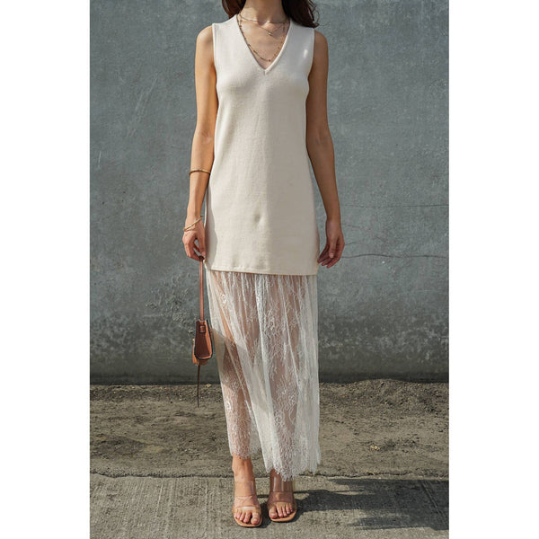 Lumiere - Lace Hem Sleeveless Knit Midi Dress