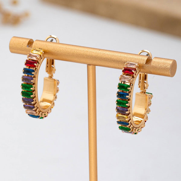 JOSSLYN by wall to wall - Multicolor Baguette Crystal Hoop Earrings | 80E62401