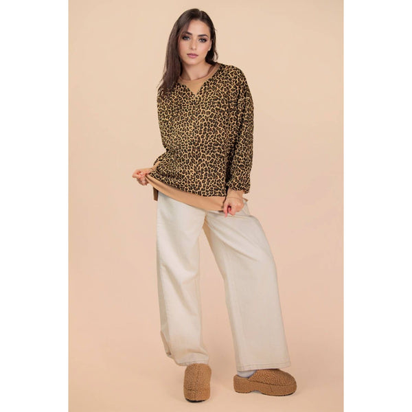 Leopard Printed Knit Casual Top