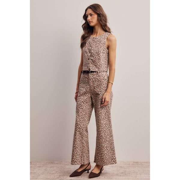 Stretch Leopard Print Denim Pants and Vest Set