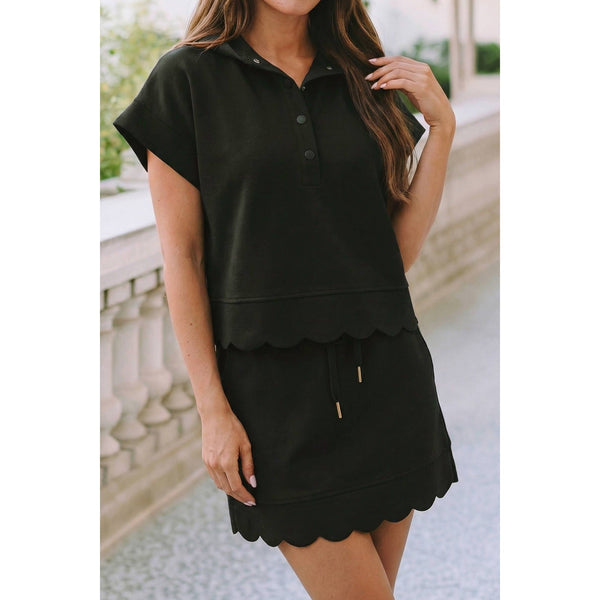 Little Daisy Closet - LDC Scalloped Henley Top Drawstring Mini Skirt 2pcs Outfit