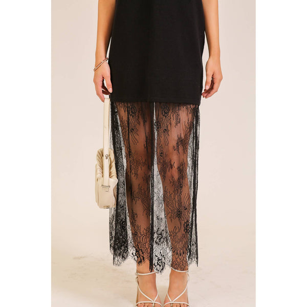 Lumiere - Lace Hem Sleeveless Knit Midi Dress