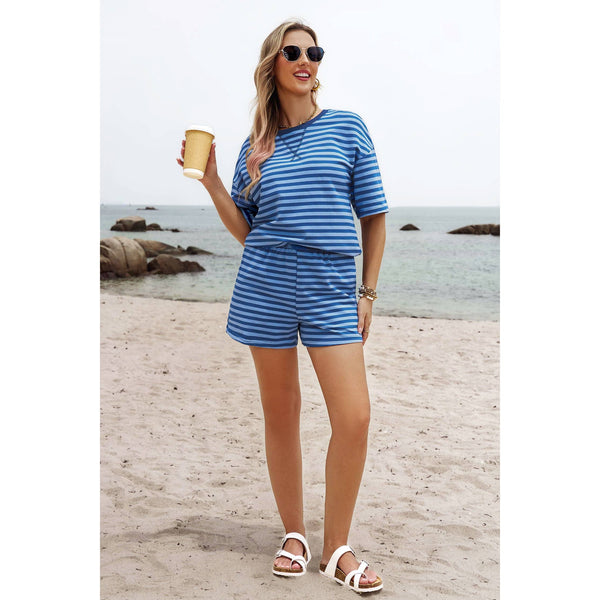 1 the Woman - Striped Cotton Pullover Short 2 PC Sets S-4X