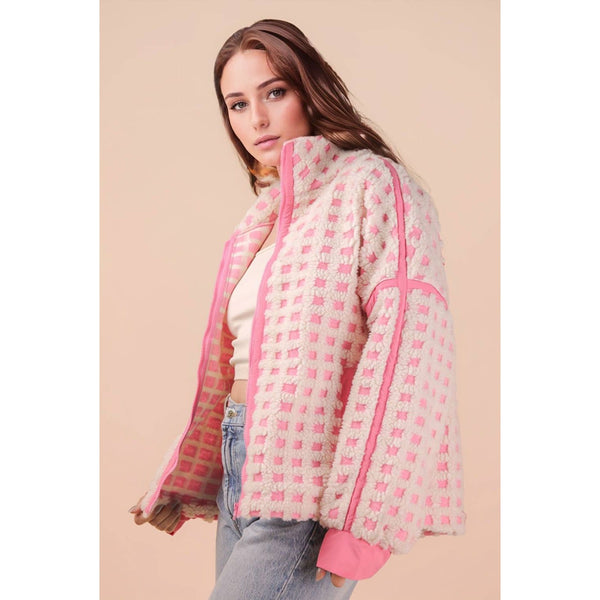 Oversized Checker Fleece Jacket