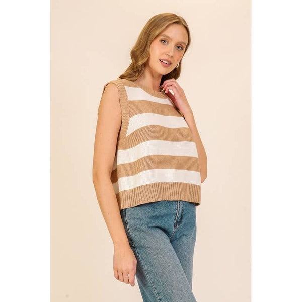 Lumiere - Striped Sleeveless Knitted Sweater