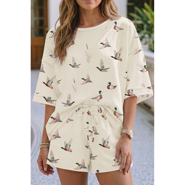 Shift High Waist Mallard Duck Print Short Sleeve Set