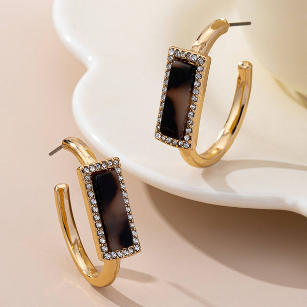 Tortoise & Pavé Gold Hoop Earrings