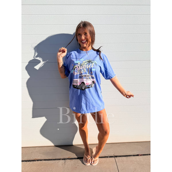Sunset Chaser Bronco Graphic Tee on Flo Blue