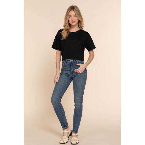 Short Sleeve Crew Neck Oversize Crop Cotton Knit Tee
