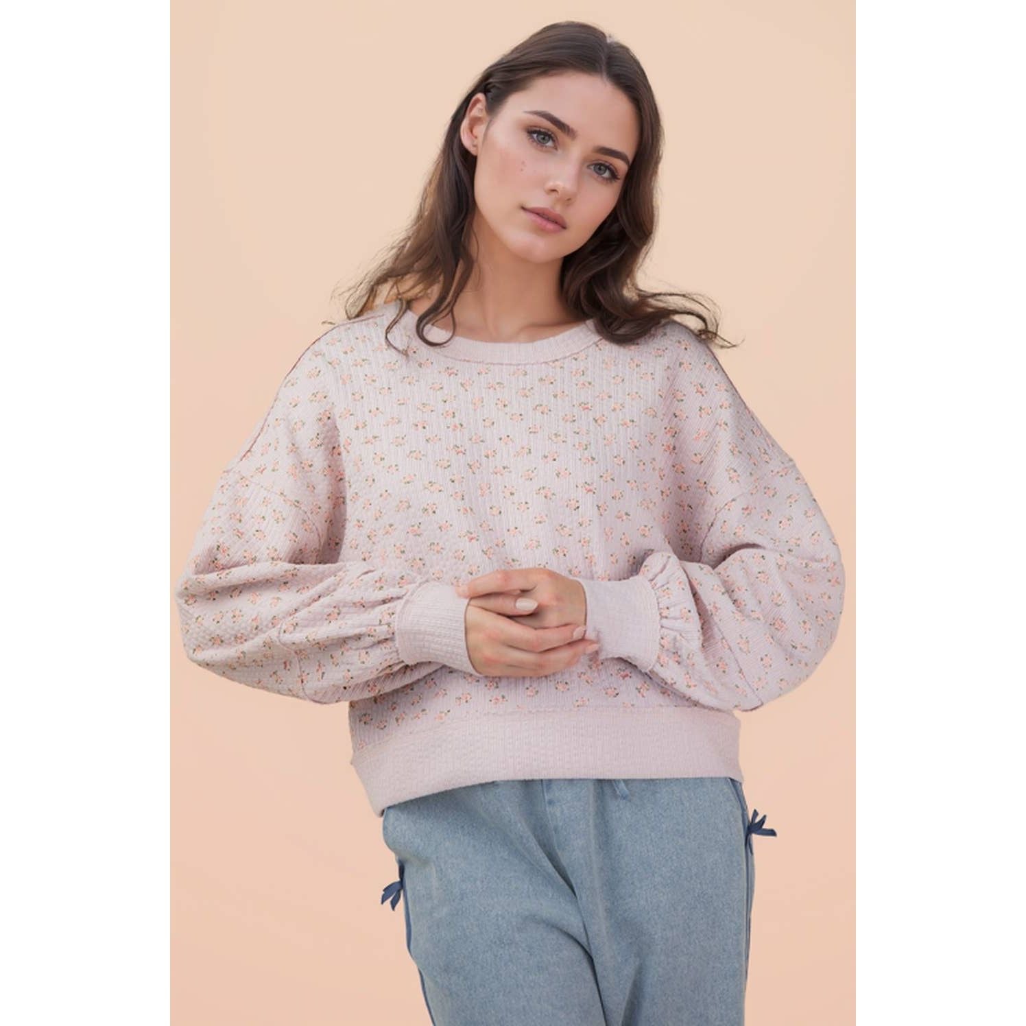 Oversized Floral Printed Casual Knit Top