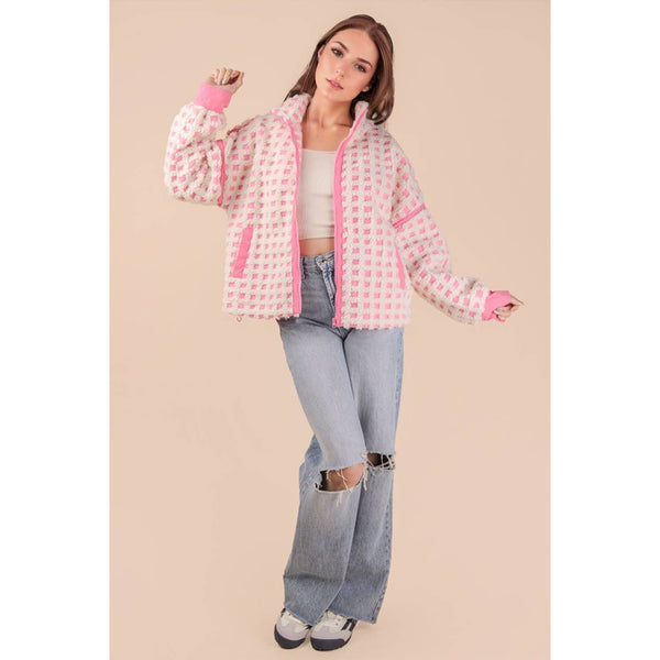 Oversized Checker Fleece Jacket