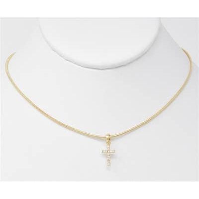 Gold Snake Chain with Rhinestone Cross 16"-18" Necklace