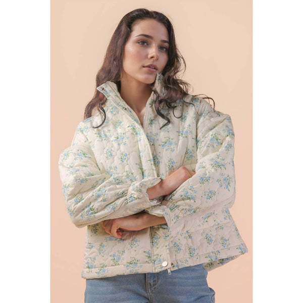Floral Print Quilted Oversized Casual Jacket