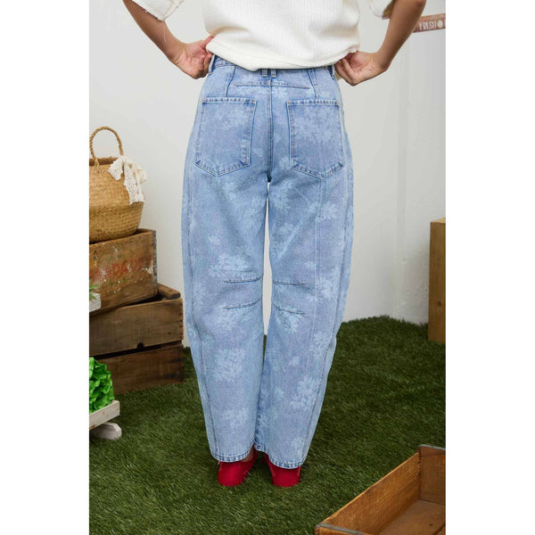 FLORAL WASHED DENIM PATTERN JEANS