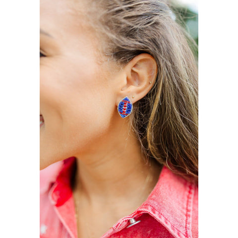 Taylor Shaye Designs - Beaded Blue/Red Football Stud