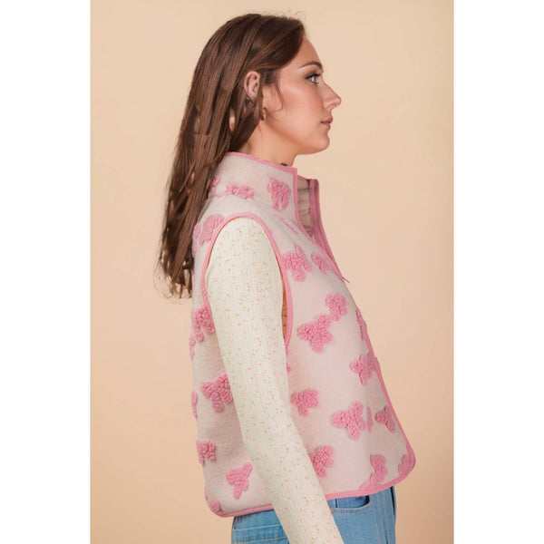 Textured Bow & Floral Printed Vest