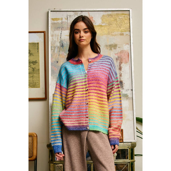 Rainbow Multi Striped Button-Down Cardigan