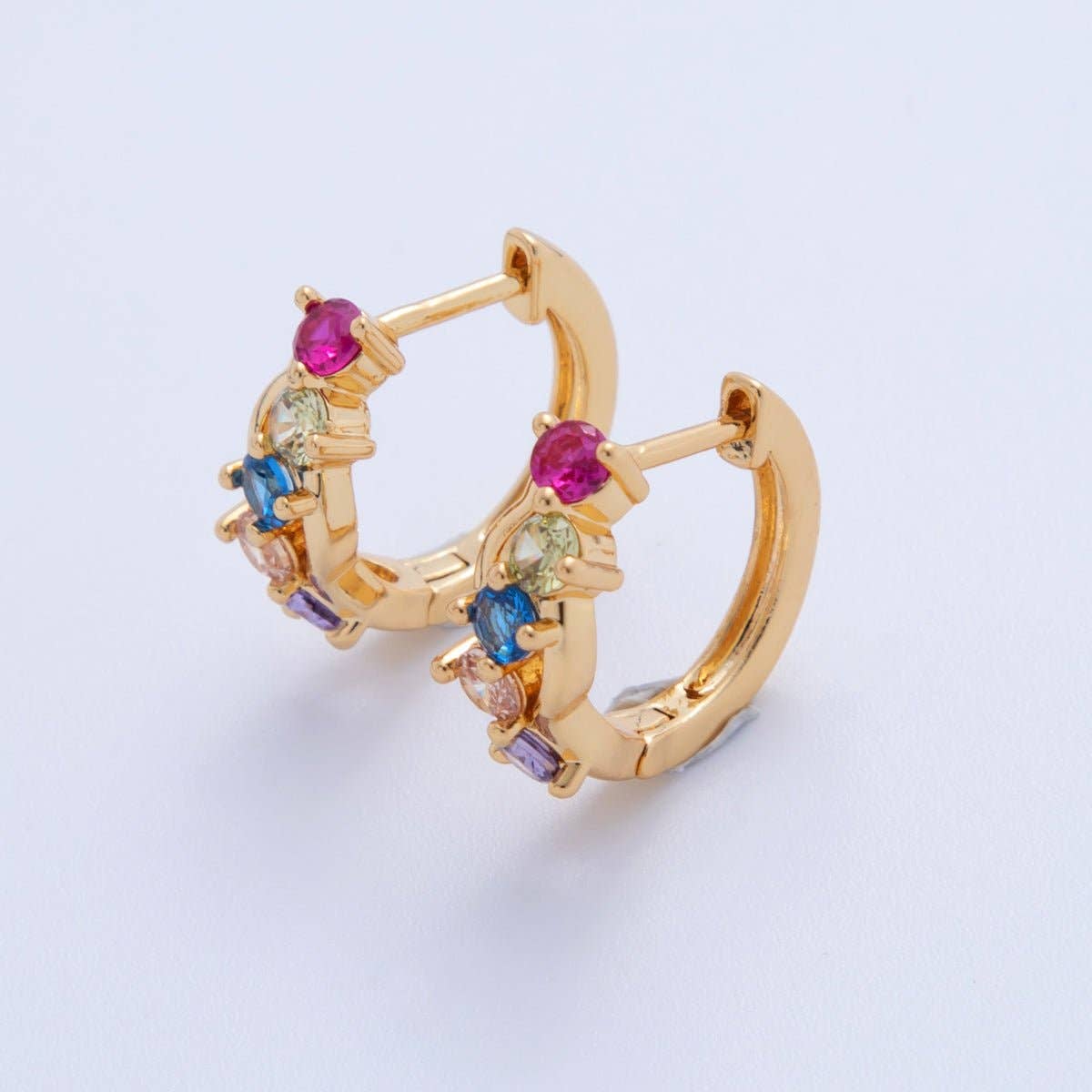 18K Gold Filled Multicolor  Cluster Huggie Earrings | AI350