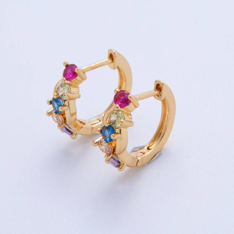 18K Gold Filled Multicolor  Cluster Huggie Earrings | AI350