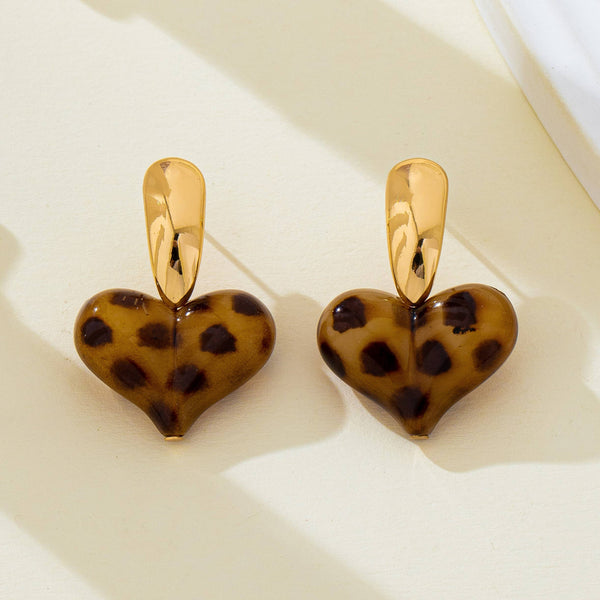 JOSSLYN by wall to wall - Animal Leopard Resin Heart Drop Earrings | 80E63256