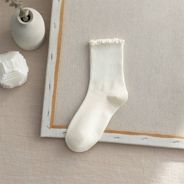 Flounce Solid Color Simple Sweet Socks