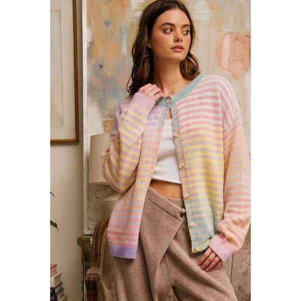 Rainbow Multi Striped Button-Down Cardigan