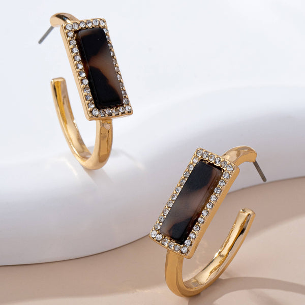 Tortoise & Pavé Gold Hoop Earrings