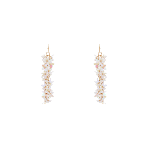 Elegant Bloom – White Flower Sequin Falling Earrings - Southern Roots Clothing Company