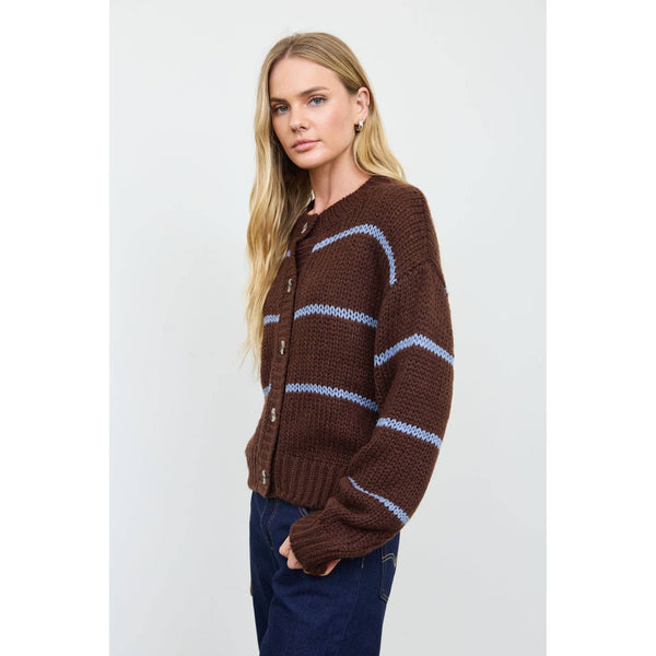 Stripe Jacquard Button Down Knit Cardigan