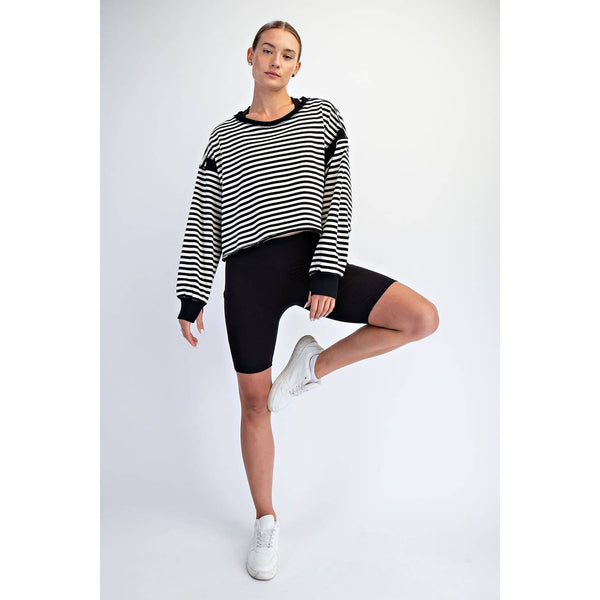 Striped Open Back Long Sleeve Top