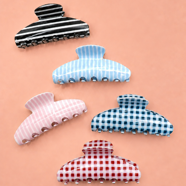 JOSSLYN by wall to wall - JUMBO STRIPE PLAID OVAL HAIR CLAW CLIPS | 40H1020