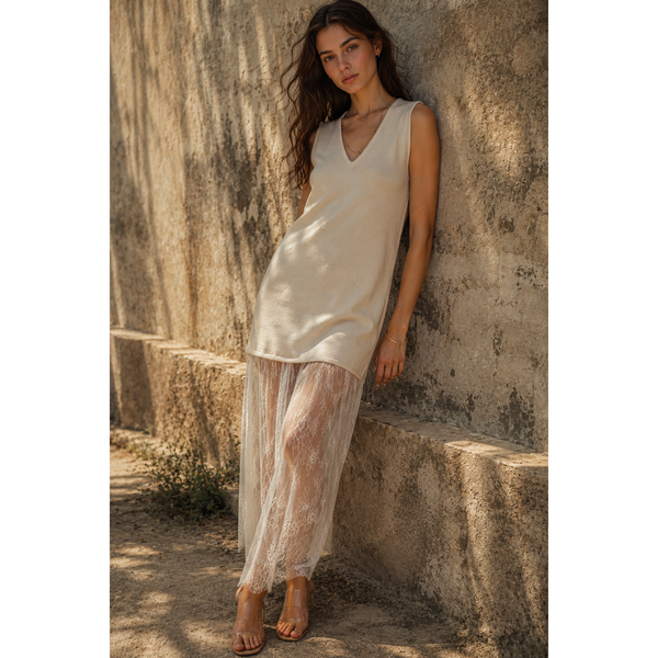 Lumiere - Lace Hem Sleeveless Knit Midi Dress