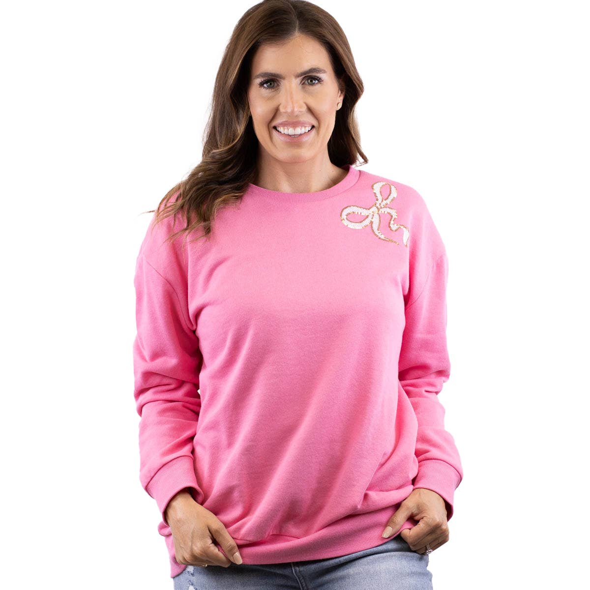 The Royal Standard - Bow Sequin Sweatshirt   Pink/Gold/White   -Asst.