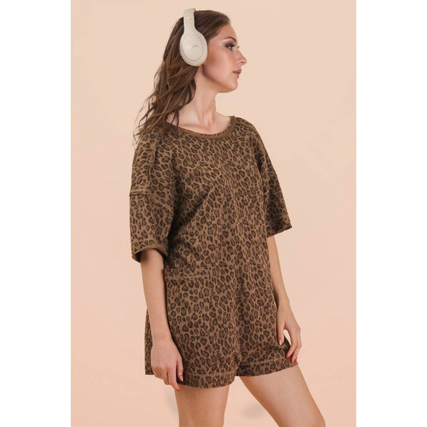 Leopard Printed Knit Comfy Romper