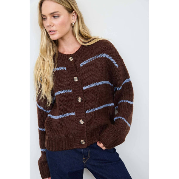 Stripe Jacquard Button Down Knit Cardigan