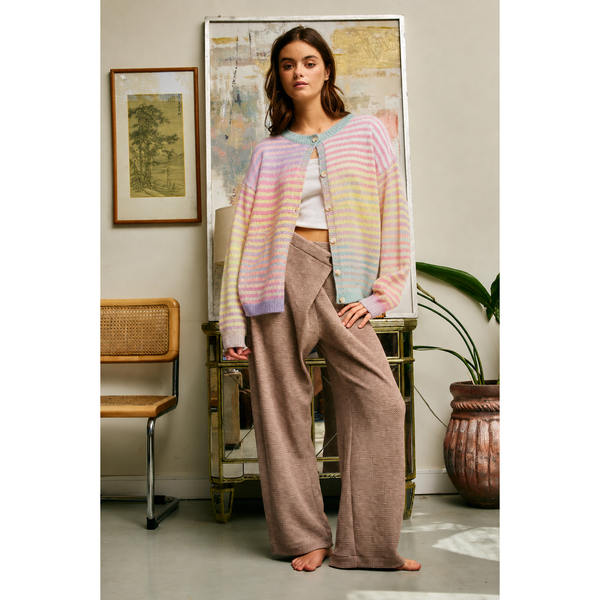 Rainbow Multi Striped Button-Down Cardigan
