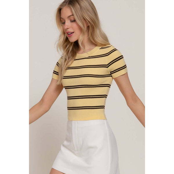 Short Sleeve Crew Neck Striped Sweater